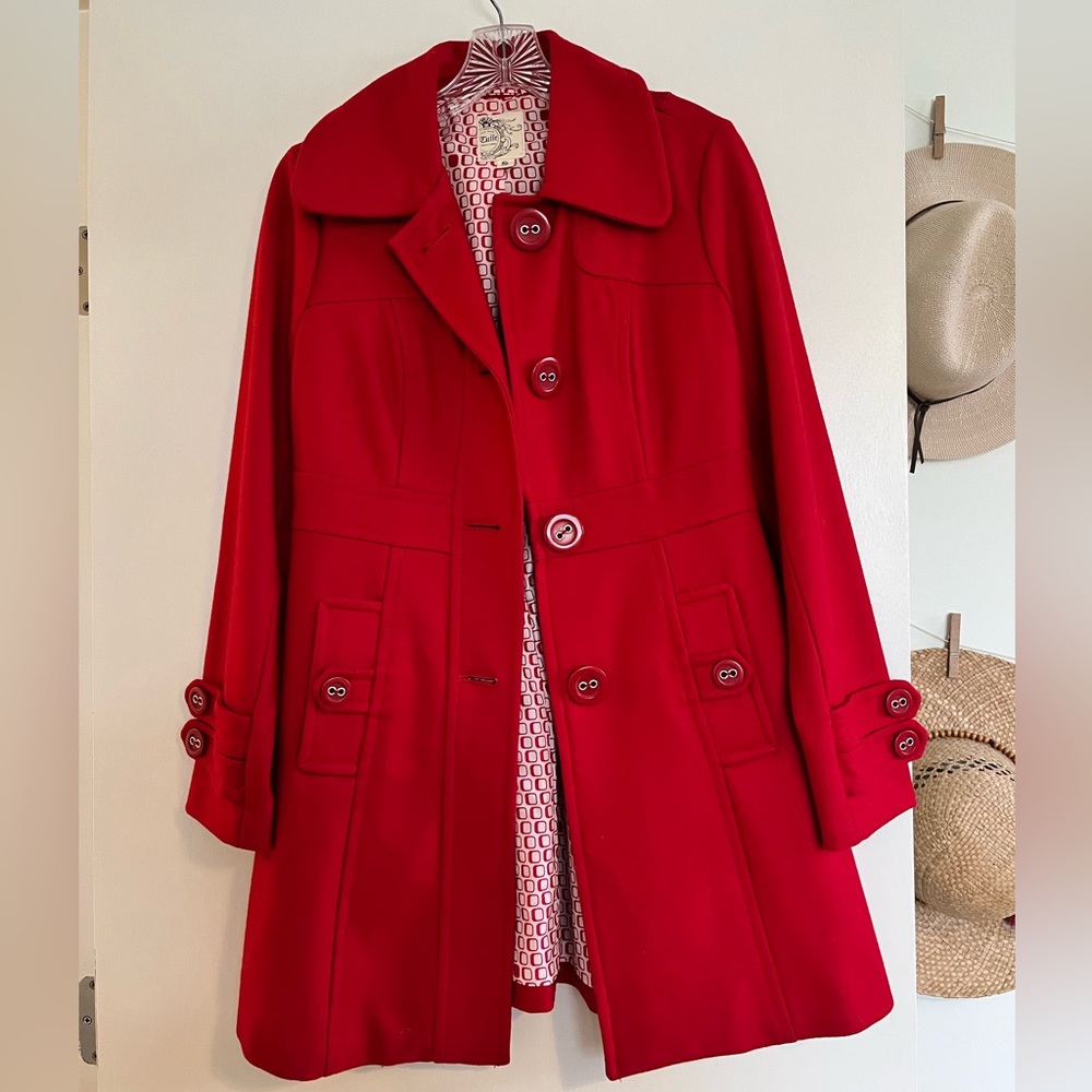 Red pea coat